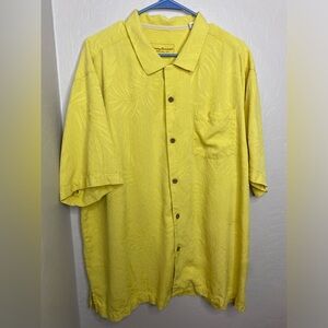 Mens Tommy Bahama 100% Silk Yellow Hawaiian Shirt Size XL TG